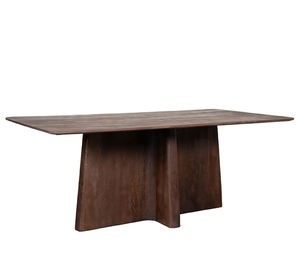 Mesa de comedor de alta calidad con base de pedestal de madera maciza de mango con bordes curvos y acabado en marrón cálido para el hogar, oficina, cocina, restaurante. - Product Image 4