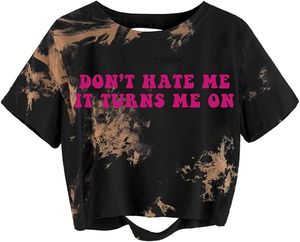 Tops Cortos con Estampado Tie Dye en Diferentes Estilos, Cuello Redondo, Manga Corta, Corte Holgado Informal, Diseño Personalizado, Tops Cortos Estampados en Oferta - Product Image 1