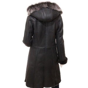 Women's Long Shearling <b>Leather</b> <b>Coat</b> Stand Collar Double Breasted Full Sleeve Windproof <b>Fur</b> Lining Winter Elegant Style - Product Image 2