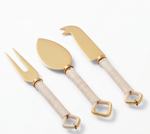 Modern <b>Cheese</b> <b>Knife</b> <b>Set</b> Of 3 With Gold Finish And Rope Handles Dishwasher Safe Ideal For Serving Use And Cutting Use - Product Image 3