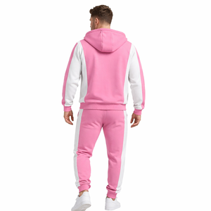 Conjunto de chándal rosa y blanco para hombre, sudadera con capucha y pantalones deportivos, ropa deportiva para gimnasio, conjunto informal para fitness, ropa de calle, traje de fitness - Product Image 5