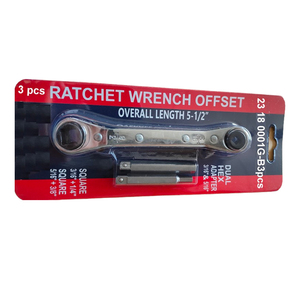4-IN-1 Refrigeration HVAC Service Ratchet <b>Box</b> Wrench (Offset type) + 2 Hex Bit Adapter - Product Image 1