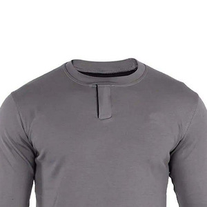 T-shirt en tricot à manches longues pour homme, col rond, couleur unie, logo personnalisé, service OEM, fabrication, coupe décontractée, gris - Product Image 6