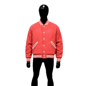 CLASSIC <b>RED</b> VARSITY BOMBER JACKET Men's Casual Fleece Zipper Front Solid Color Turn-down Collar Regular Fit Autumn Wear SNAP BUT - Product Image 1