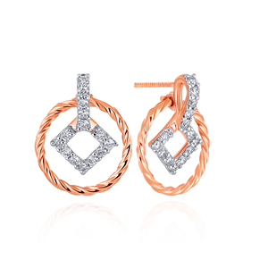 Boucles d'oreilles rondes élégantes en or rose à texture corde avec pierres CZ effet diamant pour femmes - Product Image 2