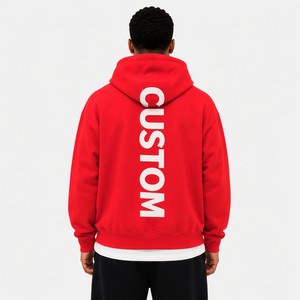 Sweat-shirt à capuche surdimensionné rouge personnalisé avec grand logo imprimé au dos, pull unisexe, streetwear - Product Image 2