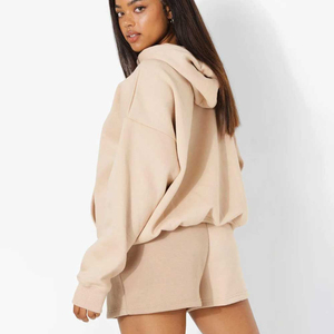 Conjunto de chándal informal de moda para mujer, de otoño, de forro polar liso, con sudadera con cremallera y pantalones con cordón, conjunto de dos piezas. - Product Image 5