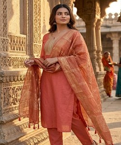 Women Traditional Cotton Salwar Kameez Dupatta Embroidered India Pakistan Style Regular <b>Ankle</b>-Length 85462 BLUESTAR- BS..161 - Product Image 2