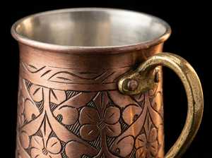 Mug en cuivre gravé avec poignée en laiton 400 ml (13,5 oz), tasse turque en cuivre à motif floral, cadeau d'anniversaire pour lui, Moscow Mule rustique - Product Image 4