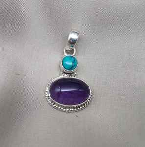 จี้อเมทิสต์เทอร์ควอยซ์ เงินแท้ 925 พลอยสีม่วงและสีน้ำเงินธรรมชาติ เครื่องประดับหรูหรา ของขวัญสำหรับผู้หญิง - Product Image 6