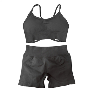 Conjunto de Yoga de Alta Calidad para Mujer - Sujetador sin Costuras y sin Espalda, Pantalones Cortos Estampados, para Entrenamiento de Resistencia, Pilates, Gimnasio, 2 Piezas - Product Image 2