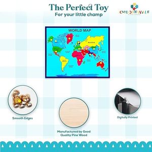 Puzzle de carte du monde en bois pour enfants Khilonewale avec poignées |   Jouets éducatifs pour garçons et filles |   Taille 30x38CM (Carte du monde) - Product Image 4