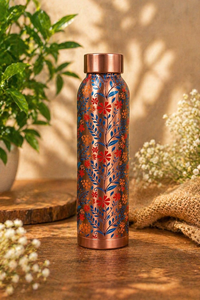Bouteille d'eau de luxe en cuivre pur avec impression florale japonaise UV |   Bouteille réutilisable anti-fuite |   Vaisselle en cuivre de qualité supérieure à motifs floraux - Product Image 2