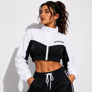 <b>women</b> cropped windbreaker jacket wholesale <b>neon</b> green print track jacket lightweight zip up crop top casual athletic outerwear - Product Image 3