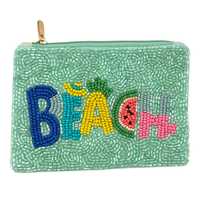 ALI FASHION ART Sac de plage carré léger fait main perlé Vert menthe en coton avec fermeture éclair Thème floral AFA-04