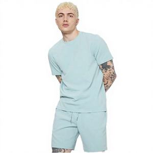 Custom Sky Blue <b>T</b> <b>Shirt</b> Shorts Set Soft Cotton Unisex Summer Outfit OEM Private Label Casual Streetwear Printing Ready Set - Product Image 1