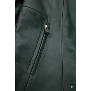 Veste en cuir d'agneau vert pour femme Leathertex, imperméable et coupe-vent, coupe ajustée, style minimaliste élégant, toutes saisons - Product Image 4
