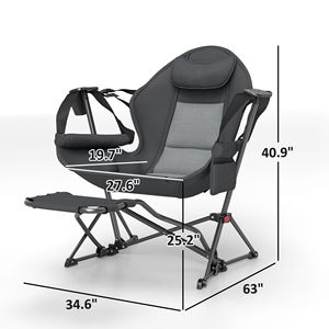 Set di 2 Sedie da Campeggio Pieghevoli Regolabili con Amaca Oscillante, Grigio Scuro, con Seduta Imbottita e Portabicchieri - Product Image 3