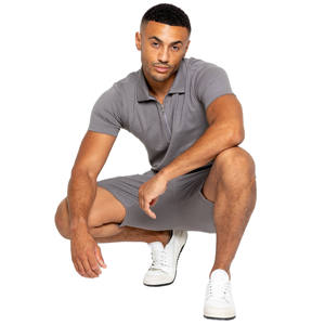 Ensemble polo et short décontracté pour homme grande taille été, 100% fibre de bambou respirante, logo imprimé sérigraphié sur le devant, couleur unie - Product Image 2