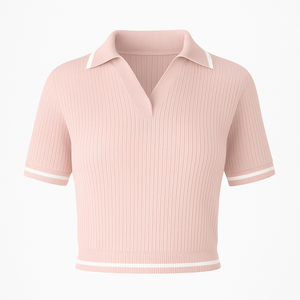 Haut décontracté pour femme en jersey côtelé écologique, à manches longues, avec col contrastant, coupe ajustée, vente en gros - Product Image 1