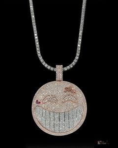 <b>Iced</b> <b>Out</b> Smiley Face Emoji Pendant with Tennis <b>Chain</b> Full Diamond CZ Round Charm Rose Gold Custom Hip Hop Necklace - Product Image 3