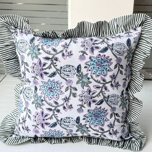 Beautiful Flower Print Cotton Frill Bohemian Pillow Cushion <b>Covers</b> -<b>Sofa</b> <b>Covers</b> Floral Cushion <b>Covers</b> Decorative Pillows - Product Image 1