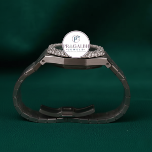 นาฬิกาเพชรหรู Pragalbh Jewels นาฬิกาโมอิสซาไนต์ ควอตซ์ สำหรับผู้ชายและผู้หญิง สไตล์ฮิปฮอป ประดับเพชรเต็มเรือน ตัวเรือนสแตนเลสสตีล พร้อมสลักโลโก้ตามสั่ง - Product Image 2
