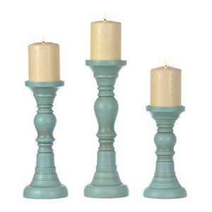 Ensemble de porte-bougies vintage en bois bleu sarcelle, support de bougies piliers, chandelier rustique vieilli pour mariage, fête, décoration de salon - Product Image 1