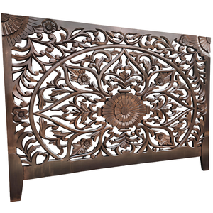 Tête de lit sculptée à la main en bois, finition cuivre brun, taille King Size, en bois d'ingénierie, motif Mandala, décoration murale pour lit - Product Image 3