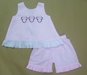 Conjunto de Top Rosa sin Mangas y Pantalones Cortos con Volantes Transpirables para Niñas, con Bordado de Orejas de Minnie Mouse, en Algodón/Poliéster - Product Image 1