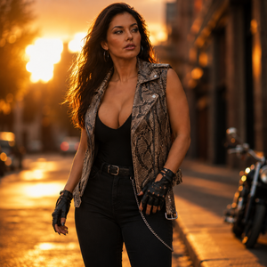 Gilet en cuir véritable respirant pour femme, style moto et motard, col en V, imperméable, sans manches, fermeture éclair, en cuir de vachette - Product Image 5