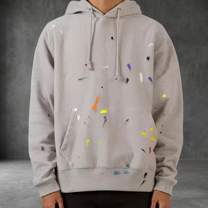Sudadera con Capucha Gris para Hombre con Diseño de Pintura en Aerosol Colorida, Corte Regular, Estilo Casual, 100% Algodón, Tejido French Terry - Product Image 2