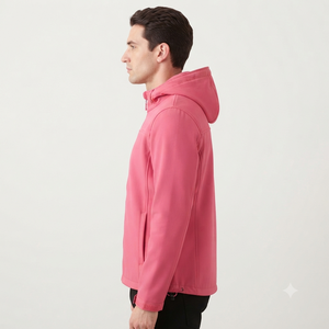 Veste à capuche rose pour homme, fermeture éclair intégrale, coupe-vent, vêtement d'extérieur décontracté, coupe régulière, couleur unie, matière polyester, pour l'automne - Product Image 3