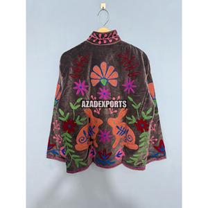 Chaqueta de Mujer para Otoño, Bordada a Mano, de Terciopelo, Transpirable, Rellena de Algodón, con Cuello Camisero y Manga Larga - Product Image 4