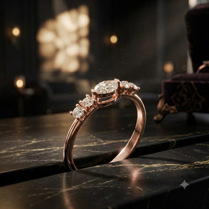 Bague de fiançailles en or rose avec sept pierres de moissanite taille marquise pour femme, bague minimaliste pour mariage, anniversaire ou promesse - Product Image 1