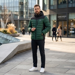 Veste matelassée à capuche pour homme, verte et noire, chaude, imperméable, légère, pour l'hiver et les activités de plein air, One Apex - Product Image 4