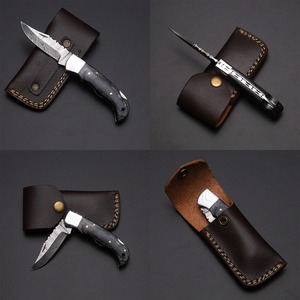 Cuchillo Plegable de Caza de Acero de Damasco Hecho a Mano con Mango de Madera Pakka y Empuñadura de Acero, Grado Industrial OEM - Product Image 5