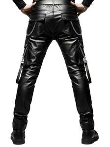 <b>Plus</b> <b>Size</b> Men Gothic punk rivet studded <b>Leather</b> Pants Lace Up Side Zipper Skinny <b>Trousers</b> Motorcycle Style for Autumn - Product Image 5