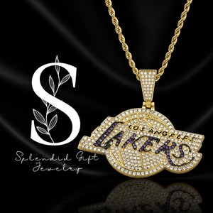 New Hip Hop Lakers Team Pendant Necklace with Micro Inlaid Moissanite Commemorative <b>Fan</b> Necklace Wholesale - Product Image 1