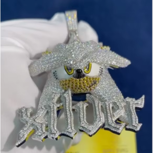 Pendentif personnalisé Sonic the Hedgehog en moissanite, argent 925, or 14 carats, certifié GRA, style hip-hop glacé - Product Image 1