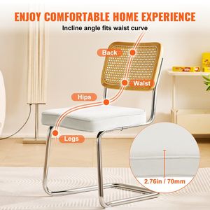 Set di 4 Sedie da Pranzo in Rattan Stile Mid-Century Moderno, Sedie Imbottite in Velluto con Schienale in Rattan Retrò - Product Image 6