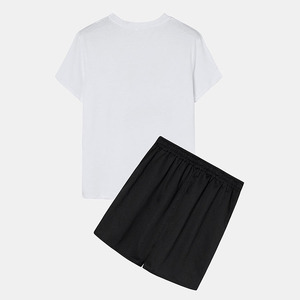 Ensemble décontracté d'été pour hommes grande taille, t-shirt blanc avec imprimé de dessin animé, short noir, 100% coton tricoté respirant, tenue en deux pièces - Product Image 2