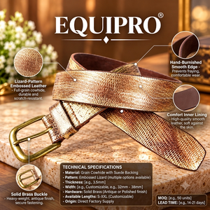 Equipro Metallic Gold Animal Print Genuine Leather <b>Western</b> Reversible 3.5cm Vintage Casual Pin Buckle <b>Belt</b> - Product Image 2