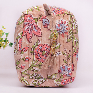 Sac de maquillage portable multifonctionnel en coton matelassé de luxe fait à la main, grand format, unisexe, accessoires de voyage, magnifique motif floral - Product Image 4