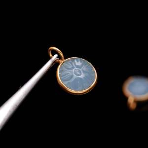 Natural Blue Chalcedony Carved Flower Charm Gold Vermeil Pendant 925 Sterling Silver Chalcedony Gemstone <b>Healing</b> <b>Crystal</b> Jewelry - Product Image 5