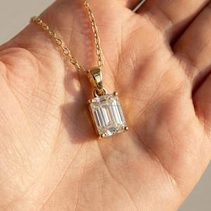 Pendentif en diamant de laboratoire de qualité supérieure en forme d'émeraude pour femmes, or jaune 10k 14k 18k, collier élégant en bijoux fins, cadeau d'anniversaire - Product Image 4