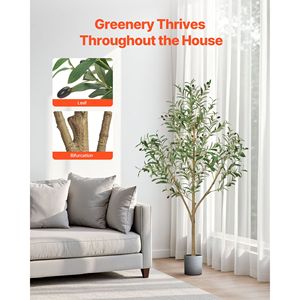 Olivo Artificial de 1.5 m de Altura con Hojas Verdes Realistas y Frutos, Maceta Negra, Tronco de Madera Natural, para Uso en Interiores y Exteriores - Product Image 3
