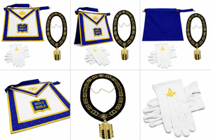 Ensemble de regalia maçonnique bleu de qualité supérieure, brodé à la main, avec tablier, collier et gants, pour officier chaplain, orné de bijoux - Product Image 5