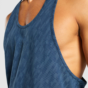 Men's <b>Blue</b> Knitted Tank <b>Top</b> Solid Color O-Neck Sporty Breathable Gym Wear Sleeveless Singlet - Product Image 5
