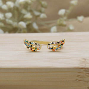 14K Gold Plated 925 Sterling <b>Silver</b> <b>Adjustable</b> Angel Wings <b>Ring</b> Multicolor CZ Stones Pave Setting for Women-Wedding Gift - Product Image 6